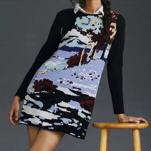 Maeve Long Sleeve Sweater Dress with Scenic Woodland Pattern NWT